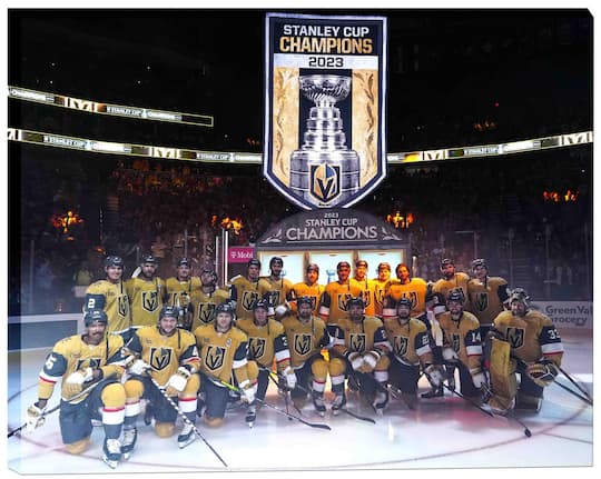 Vegas Golden Knights 16" x 20" Canvas Banner Raising Team Posed-H 20" x 16"